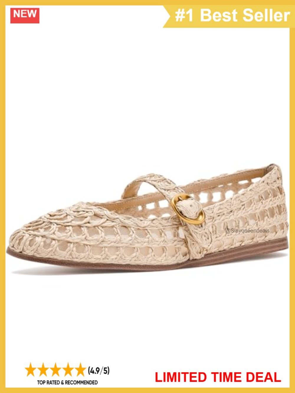 Melody Ballet Flat Natural Raffia Buckle Casual Round Toe Foam Cushion